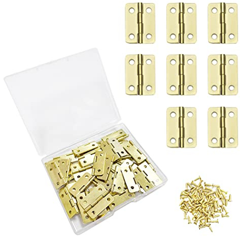 Borsgye Lot de 50 mini charnières pliables en bronze rétro - Charnières décoratives vintage - Petites charnières de boîte à bijoux en laiton massif avec vis pour caisse en bois, coffre, coin rond,