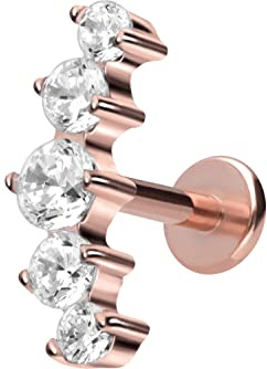 PIERCINGLINE Titan Labret mit Innengewinde 5 EINGEFASSTE KRISTALLE Piercing Ohr Helix Lobe Tragus Farb & Größenauswahl