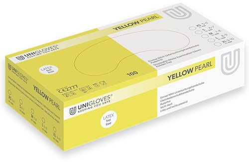 UNIGLOVES Yellow Pearl 4501 - Guanti usa e getta in nitrile senza lattice e senza talco per alimenti, 100 pezzi, taglia XS