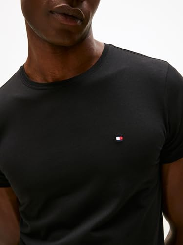 Tommy Hilfiger Camiseta Manga Corta Hombre Core Stretch Slim Fit, Negro (Black), XL