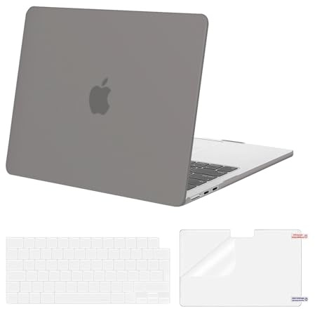 MOSISO Kompatibel mit MacBook Air 13 Zoll Hülle M5 M4 M3 M2 2026-2022 13,6 | Ultradünne, Seidige Haut Hartschale für 13,6 A3449 A3240 A3113 A2681&Tastaturschutz&Displayschutz, Grau