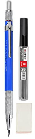 Liquidraw Mechanical Clutch Pencil & 8 2mm 2B Leads | Includes Integrated Sharpener & Eraser | Suitable for Architectural & Technical Drawing, Drafting, Sketching & Writing | Lead Grade Indicator