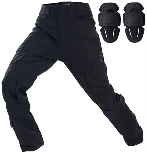 Czen Militär Hose, Taktische Hose für Herren, Airsoft BDU Paintball Schießen Hosen Combat Männer Hose G3 Camouflage Hose mit Knie Pads, Schwarz, 3XL