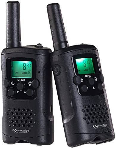 simvalley Communications Handfunkgeräte: 2er-Set PMR-Funkgeräte, VOX, Taschenlampe, 8 Kanäle, USB-Ladefunktion (Sprechfunkgeräte, Walkietalkie, Walkie Talki)