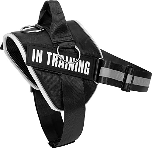 3 Ring No Pull Dog Harness, Reflective Adjustable Puppy Vest Harnesses with 3 Leash Clips, in Training Service Pet Harnes with 8Pcs Dog Patches, No-Choke Pet Oxford Vest with Easy Control Handle
