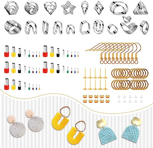 Polymer Clay Cutter Stainless Steel Clay Earring Mold with Earrings Accessories for Baking DIY Ceramics Craft Handmade Polymer Clay Jewelry 126 Pcs