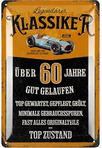 LANOLU Blechschild Schild 60 Geburtstag, SCHILD 60 JAHRE KLASSIKER, Geschenke für den 60 Geburtstag Mann, lustiges Schild 60 Geburtstag Deko als lustige Geburtstagskarte, vintage Metallschild 20x30 cm