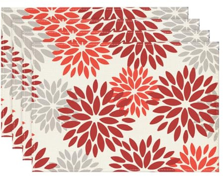 Artoid Mode Set di 4 tovagliette con fiori rossi di dalia d'autunno, Natale 30x45cm tovagliette lavabili per le vacanze, tovagliette per la cucina, per feste e decorazioni per la casa