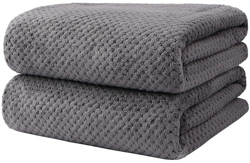 HOMEXCEL Bath Towel Set Pack of 2, Microfiber Ultra Soft Highly Absorbent Bath Towel, Lightweight and Quick Drying Towels for Body, Sport, Yoga, SPA, Fitness, Grey