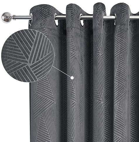 Emma Barclay Midnight - Embossed Velvet Woven Thermal Blackout Eyelet Curtains (Charcoal, Width 46 x Drop 54 (116 x 137cm))