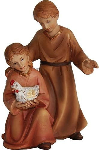 FADEDA Pareja infantil con pollo/altura: 14 cm/pintado a mano/figuras de belén fieles - decoración de mesa de Navidad cuna accesorios