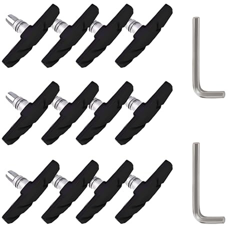 TUHDWJ 6 Pairs V Bike Brake Pads, 70mm V Brake Blocks, Bicycle Brake Blocks Set with Hex Nuts and Spacer, 1 hexagonal spanner included, for Road Bikes Mountain Bikes (Black)