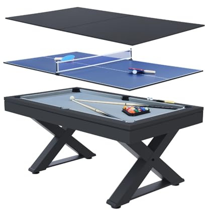 Concept-Usine | Mesa multijuego 3en1 de Billar y Ping-Pong Texas + Accesorios, Diseño Moderno Madera Negra, Mesa de Juego o Comedor, Materiales de Calidad,en Familia o Entre Amigos