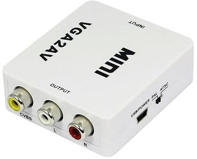 jojofuny Convertisseur Mini Vga vers AV pour Pc Et TV Adaptateur Pal Ntsc Blanc