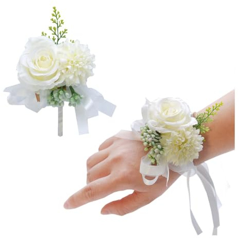 Wisafory 2 Stück Handgelenk Blume Corsage Boutonniere Set Hochzeit Ansteckblumen Braut Brautjungfer Blume Armband Knopflochblumen Brautschmuck Accessoires für Hochzeit Abschlussball Weiß | Künstliche Blumen, Braut Accessoires, für Brautjungfern, Bräutigam, Trauzeugen, Hochzeitszeremonie, Standesamt, Fotoshooting