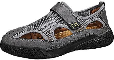 FNKDOR Trekkingsandalen Herren Outdoor Sandalen Wandersandalen Mesh Klettverschluss Geschlossene Sportsandalen (Grey, 44)