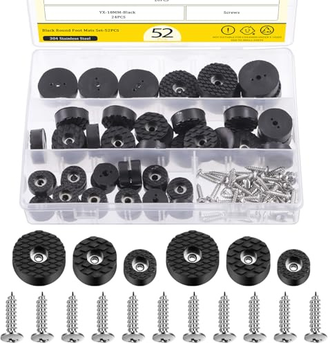 Mardatt 52Pcs 18mm/24mm/30mm Furniture Pads with Screws, Screw-On Rubber Feet for Furniture, Non Slip Rubber Feet Bumpers Floor Protector for Table Desk Chair Sofa Leg