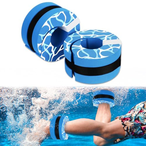 Hikeen Swim Aquatic Cuffs,High-Density EVA Water Aerobics Float Ring Fitness Pool Exercise Weights Set, Water Ankles Arms Belts with Adjustable Float for Swim Fitness Training (Blue)