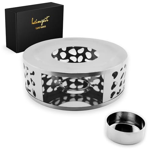 heimzeit Warmer for Teapots and Coffee Pots made of High-Quality Stainless Steel [Ø 15 cm, Silver], Teapot Warmer with Candle Holder, Elegant Design, Scratch-Resistant and suitable for all Sizes