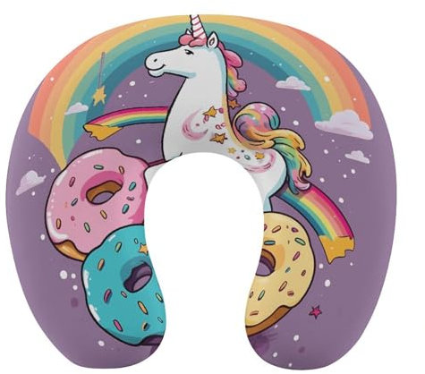 MNBVKL Kissen, Einhörner, Donut-Regenbogen, bedruckt, Reisekissen, U-förmige Kissen, Universalkissen, Reisekissen
