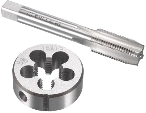 TOP-VIGOR M15 x 1.5mm Metric Tap and Die Set, Machine Thread Screw Tap with Round Threading Die, Heavy Duty Tap & Die Kit for DIY, Repair, Cutting External and Internal Thread