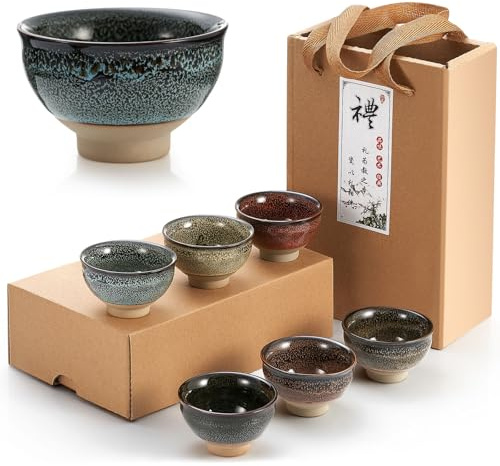 Skyley 6 Pieces Korean Soju Shot Glasses Sets Porcelain Cups Korean Ceramic Cups Tea Accessories Drinkware, Handcrafted Ceramic (Classic Style)