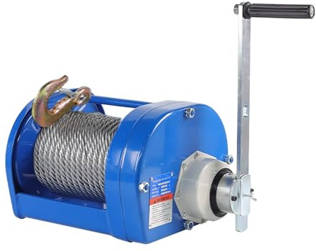 2000kg/4400lb capacidad de remolque cabrestante manual, 22:1 relación de velocidad, con 20M/65.6FT cable de acero, longitud de manivela ajustable, for remolque marino remolque cabrestantes(2000kg/4400