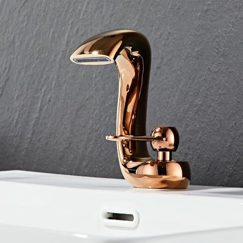 MocArt XM01 Kreativer Wasserfall Wasserhahn, Bad Waschtischmischer Wasserhahn, Hotel Badewannen Messing Warm und Kaltwasserhahn, Keramikventilkern, wassersparendes Design (Roségold)