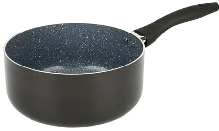 Crealys 529581 - Cacerola de aluminio AUTAN Ø 20 cm H 9 cm – Revestimiento antiadherente de cerámica con efecto piedra – Color gris – Mango termorresistente de silicona – todo tipo de fuego, incluida