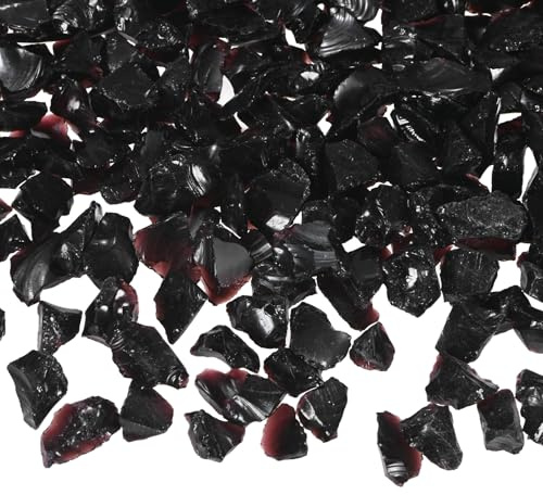 M METERXITY High Luster Fire Glass Gravel Stone, Glass Gems, Crushed Glass, Broken Glass Pieces for Crafts/Vases/Aquarium/Garden Decorations 6-9mm, 500g/1.1-Pound [Black]