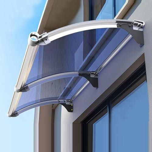 kufu01 Auvent de Porte Aluminium,Toit Marquise en Polycarbonate Porte Résistante Toit Abri Protection,Auvent Fenêtre Incurvé Contre Pluie Neige UV,4 Couleurs Disponibles (45x360cm/18 x142,Blue)