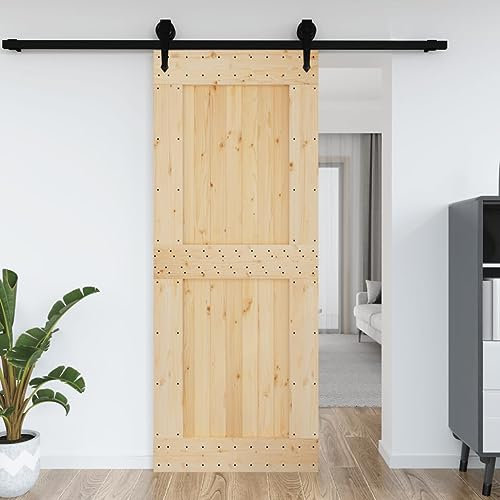 Annlera Porte coulissante intérieure en pin massif pour chambre à coucher, cuisine, granges, garage, etc. Design peu encombrant, marron et noir, 90 x 3,6 x 210 cm