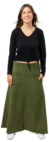 FANTAZIA Jupe Longue Velours côtelé Lichen - Taille S au XXXL Kaki