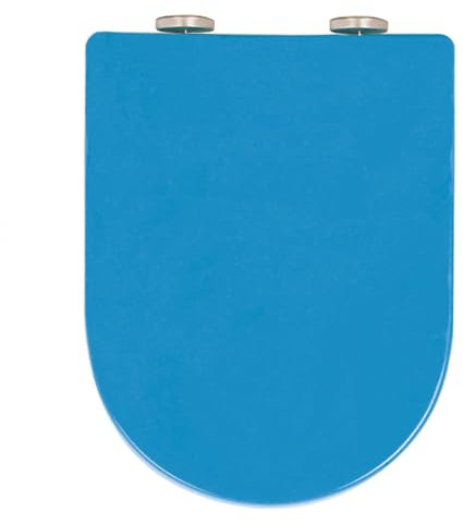 WWERTYY Blauer D-förmiger Toilettensitz, Farbiger Toilettensitz mit Absenkautomatik und DualButton-Schnellverschluss für einfache Reinigung, um 360° verstellbare Scharniere und obere Befes