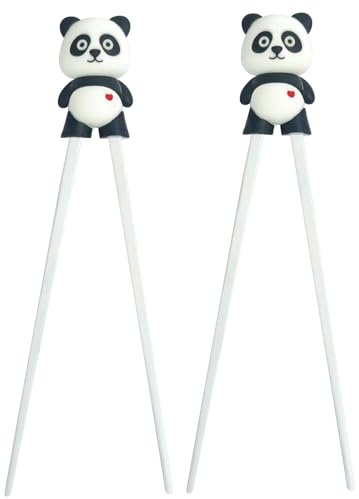 2 Paar Essstäbchen für Kinder, Essstäbchen Kinder Essstäbchen Hilfe Sushi Stäbchen Essstäbchen Personalisiert Panda als Halterung für Anfänger, Stäbchenkopf abnehmbar Lernset in Panda-Design