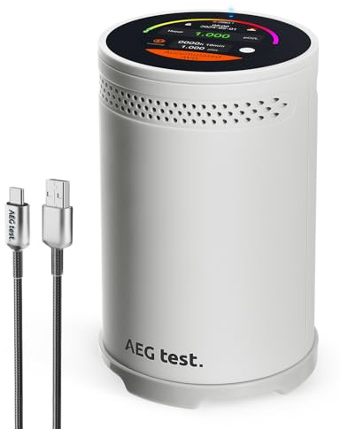 AEGTEST HOUND-3699 Radon Detector featuring Precise Sensor, Rapid 10-Minute Readings, Audible & Visual Alerts, Touchscreen Interface, Continuous Radon Level Tracking for Household Use - White