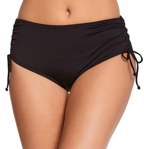 BOYSSPAA Women's Bikini Bottoms Adjustable Drawstring with Side Tie Swim Shorts Cheeky Summer Swimwear Soft Stretchy Fabric for Women Girls Teens (UK, Alpha, XL, Regular, Regular, Black)