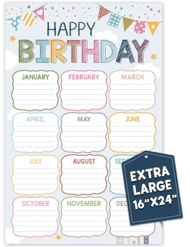 BEAWART Classroom Birthday Chart, 16x24 Rainbow Boho Reusable Poster