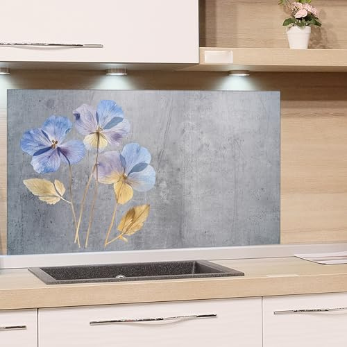GRAZDesign Spritzschutz Küchenrückwand Glas 4mm | Dekorative Glasrückwand mit Blumenmotiv für Küchen in grau - 60x60cm