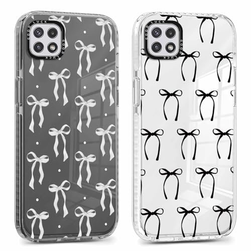 Xylota 2 x Fodral för Samsung Galaxy A22 5G 6,6 tum, Transparent Aesthetisk Design Rosett Flickor Kvinnor Fodral, Mjuk Ultratunn Silikon TPU Stötsäker Skyddshölje för Samsung A22, Bow 02