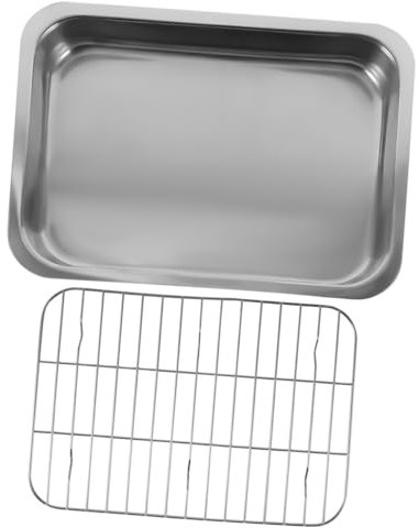 HOLIDYOYO Mehrzweck Edelstahl Backblech Mit Rost 42x32x6,5cm Rechteckige Ofenform Lebensmittelecht Glatte Oberfläche Reinigung Küchenbackblech Zum Backen Servieren Aufbewahren