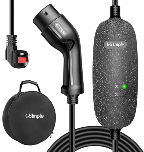 E-S1mple EV Charger Cable Type 2 To 3 Pin Plug 5M / 3KW/ 13A / 3Pin Plug EV Charger With Led Indicators, Type 2 Charging Cable 3 Pin Electric Car Charger IP65 Waterproof for EVs & PHEV