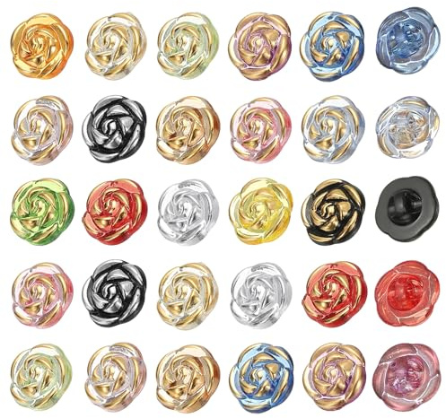 PATIKIL 30 Piezas De Botones Flor De Rosa 13 mm 1/2 Acrílicos Adorables Para Ropa Accesorios De Costura Decorativos Para Manualidades DIY Camisas Blusas Suéteres Colores Mezclados