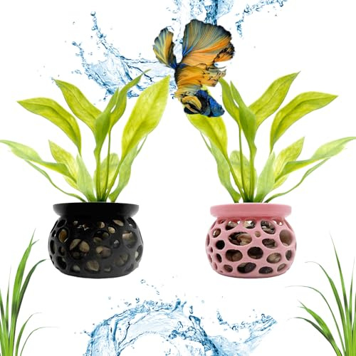 3DAquaticSolutions Aquarium Plant Pot Holders, 2 Plant Pot Holders, Securely Hold Aquatic Plants, Promoting Healthy Root Growth, Fish Tank Aesthetic, Black & Pink, 2.7 D x 2 H (Pack of 2)