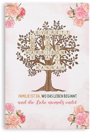 Geschenke Mall Personalisierte Leinwand - Ewige Familienliebe Stammbaum Kreuzworträtsel - leinwand selbst gestalten, kreuzworträtsel familie namen, leinwand familie (Modell #3)