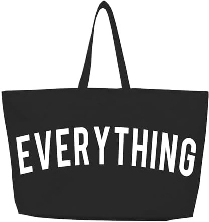 fKiZanthene Large Canvas Tote Bag for Women, Black Reusable Shopper Bag with Funny Print, Extra Capacity for Grocery Stores Beach Travel