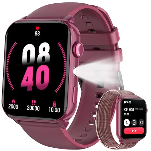 Baolubao Smartwatch Donna, Orologio Smartwatch con LED Torcia, Effettua/Risposta Chiamate, Orologio Intelligente con DIY Quadranti, Contapassi, Sonno, Smart Watch per Android iOS(2 Cinturini)