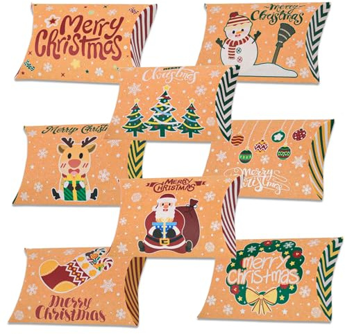 24 Stück Weihnachten Geschenkbox Klein, Weschenkverpackung Weihnachten, Geschenkkarton weihnachten Geschenkbox, Kraftpapier Geschenkkarton, Merry Christmas Weihnachts Süßigkeitenboxen