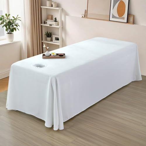 Surwin Massageliege Laken mit Gesichtsloch, Bezug Massageliege Laken Frottee mit Loch Bettwäsche Waschbar Weiches Atmungsaktiv Mikrofaser für Schönheits und SPA (1658 Weiß,80x190cm)
