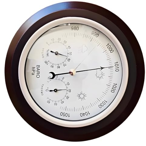 Generic Wall-Mountable 3-In-1 Barometer With Thermometer & Hygrometer, 7.1 In Weather Station In Brown